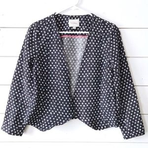 LOFT Blue Dot Open Front Linen Jacket